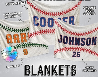 Baseball Gradient - Horizontal Setup - Custom Name Blanket Personalized - Multiple Sizes and Styles - Gift for Baseball Players