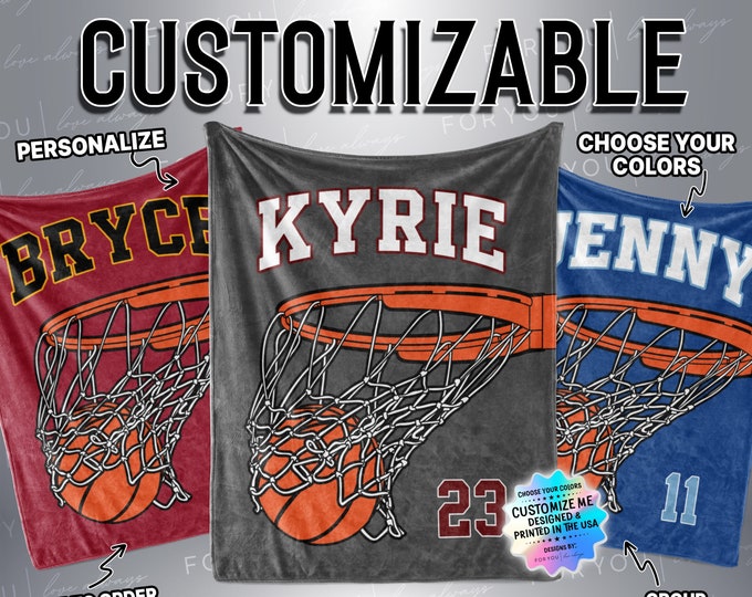Basketball through Net- Colors Custom Name Blanket Personalized - Multiple Sizes & Styles Gift for Basketball Players - Team Gift - Seniors
