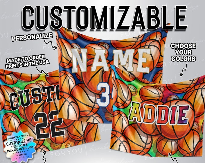 Basketball-Custom Name Blanket Personalized - Multiple Sizes and Styles customize colors-Tie Dye or Solid Colors-Gift for Basketball Players