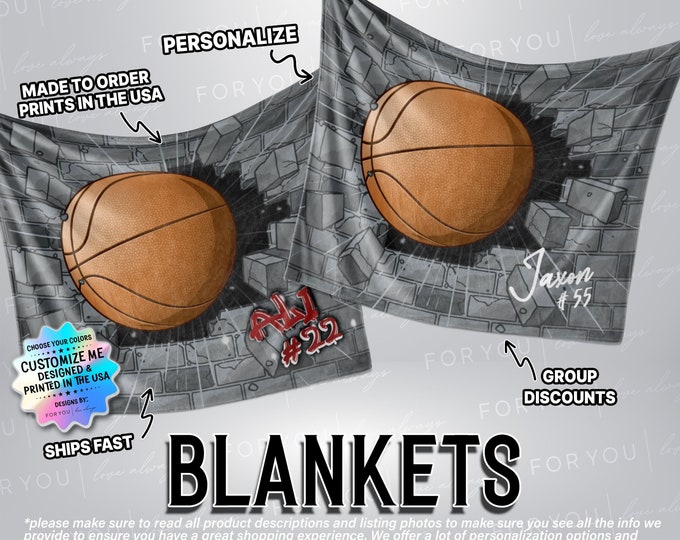 Basketball through brick wall - Name Personalized Blanket with Multiple Styles and Sizes - Player End of Year Team Senior Gift- Fan Gear