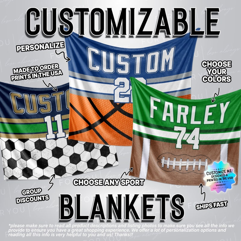 Choose your Sport - Name Personalized Blanket with Multiple Styles and Sizes - Landscape Setup - Fan Gear Player Name Number - Athlete Gift