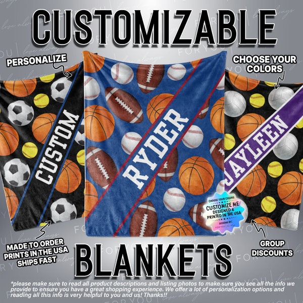 3 Sport Pattern - Custom Name Blanket Personalized - Multiple Sizes and Styles - Gift for athletes - Athlete Gift - Any Sports
