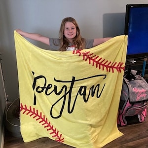 Softball Blanket Personalized Name - Multiple Sizes and Styles - Gift for Softball Players - Fan Gear - End of year Team Senior Award