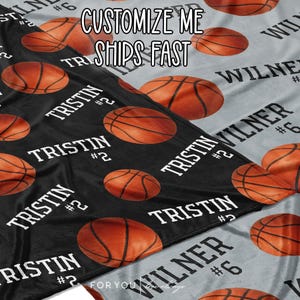 Basketball and name repeating Custom Name Blanket Personalized - Multiple Sizes and Styles - Gift for Basketball Players - End of Season