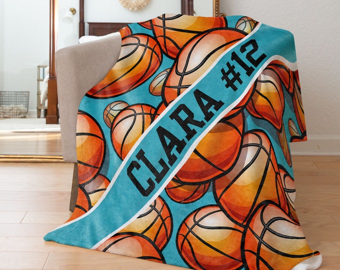 Basketball - Stripe Name - Name Personalized Blanket with Multiple Styles and Sizes - Basketball Players - Fan Gear - End of Year Team Gift