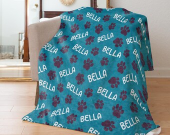 Custom Pet Blanket with Paws and Name Repeating Dog Blanket Personalized Dog Blankets Cat Blanket Pet Color Options Blanket Dog Dad Gift