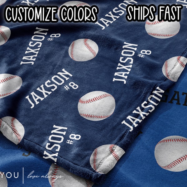 Baseballs Repeating Custom Name Blanket Personalized - Multiple Sizes and Styles - Gift for Baseball Players - End of Year Team
