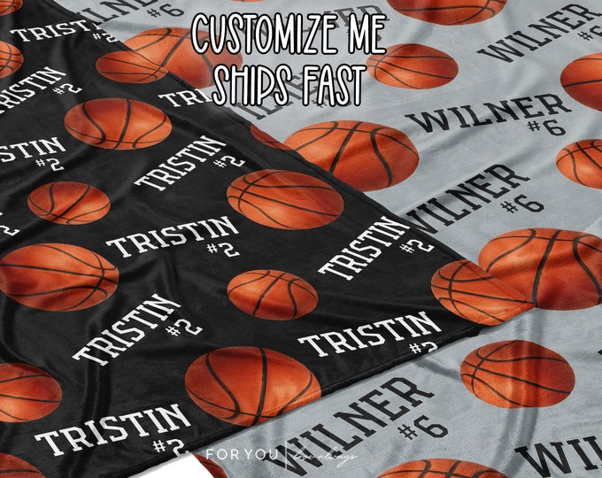 Basketball and name repeating Custom Name Blanket Personalized - Multiple Sizes and Styles - Gift for Basketball Players - End of Season
