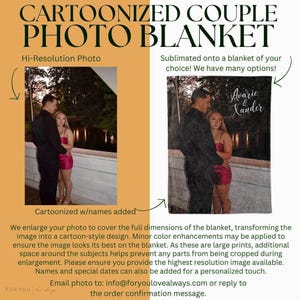 Cartoonized Photo with Names - Custom Photo Blanket - Multiple Sizes/Styles - Keepsake Gift - Picture Blanket Gift - Gift for Couples/Lovers image 2