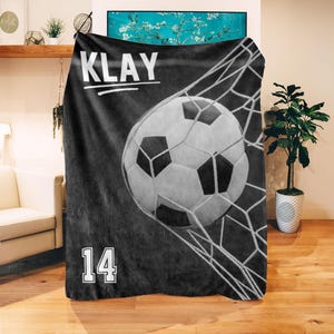 Soccer Ball through Goal, Custom Name Blanket Personalized,  Multiple Sizes - Styles, Gift for Soccer Players, Senior Team Banquet