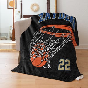 Basketball through Net,Colors Custom Name Blanket Personalized,Multiple Sizes & Styles Gift for Basketball Players,Team Gift Party Seniors