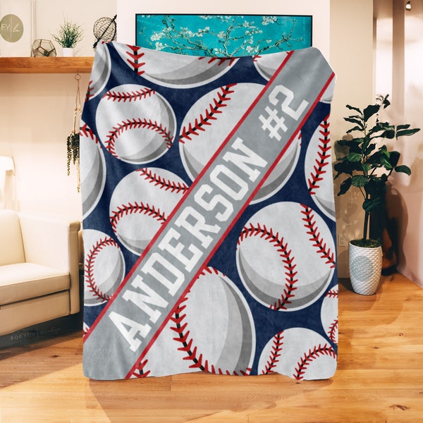 Baseball Pattern Stripe Custom Name Blanket Personalized - Multiple Sizes and Styles - Gift for Baseball Players  - End of Year Present