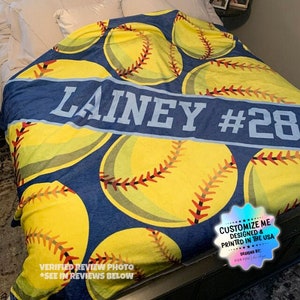 Softball Blanket - Personalized - Multiple Sizes - Gift for Softball Players - Fan Gear - End of Year Team - Senior Awards