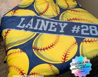 Softball Blanket - Personalized - Multiple Sizes - Gift for Softball Players - Fan Gear - End of Year Team - Senior Awards