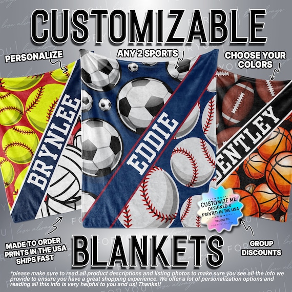 Multi Sport Any Sports Custom Name Blanket Personalized Multiple Sizes Styles Gift for Athletes Fan Gear Athlete Gift Any Sports Etsy