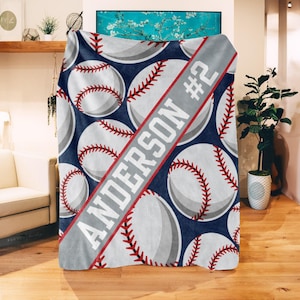 Baseball Pattern Stripe Custom Name Blanket Personalized - Multiple Sizes and Styles - Gift for Baseball Players  - End of Year Present