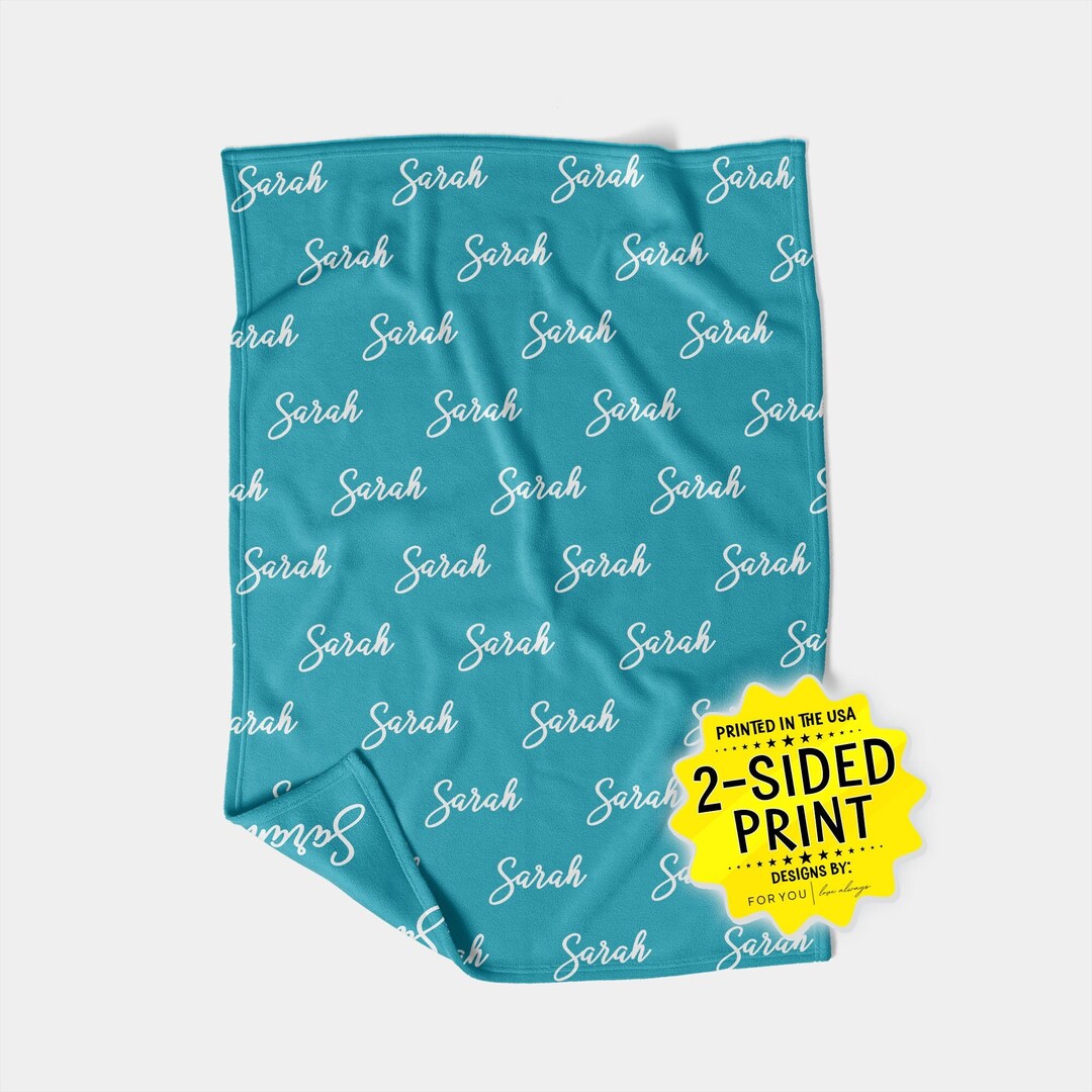 Double Side Printed Personalized Name Minky Blanket Script Font 3 Sizes