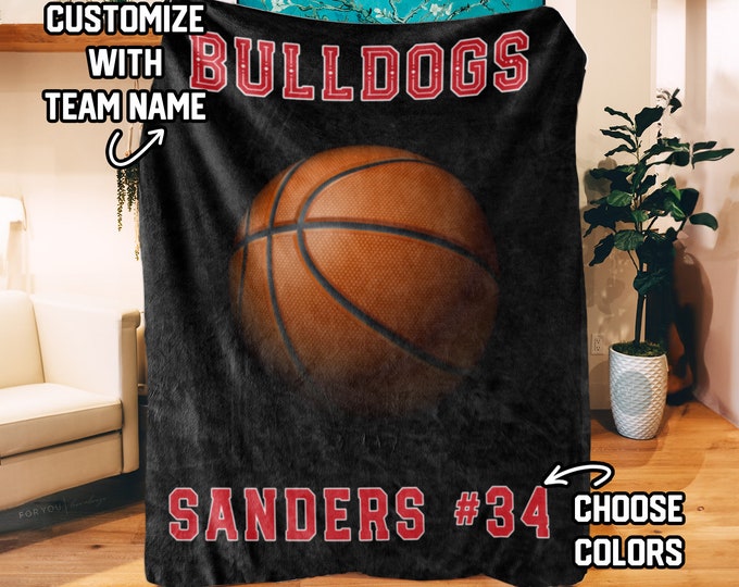 Basketball -Team Name- Personalized Blanket with Multiple Sizes and Styles-Gift for Basketball Players - Fan Gear - Team Gift