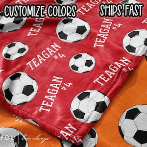 Soccer Balls and Repeating Name Blanket Personalized - Multiple Sizes & Styles - Gift for Soccer Players - End of Season Team Senior Gift