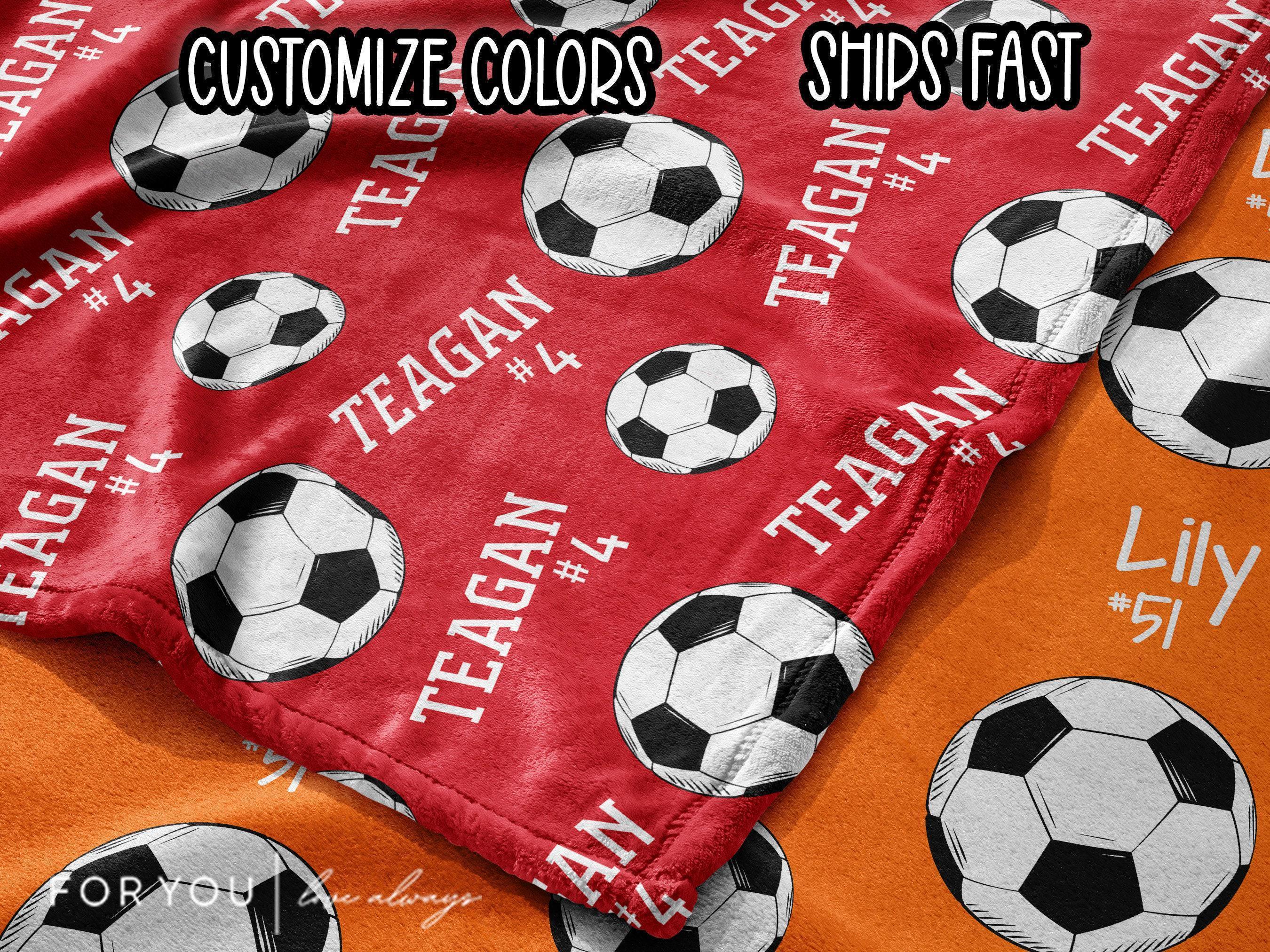 Soccer Balls and Repeating Name Blanket Personalized - Multiple Sizes & Styles - Gift for Soccer Players - End of Season Team Senior Gift