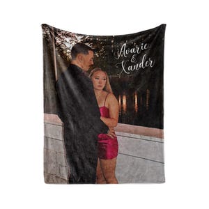Cartoonized Photo with Names - Custom Photo Blanket - Multiple Sizes/Styles - Keepsake Gift - Picture Blanket Gift - Gift for Couples/Lovers image 1