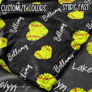 Softball Repeating Hearts with Name Blanket - Personalized - Multiple Sizes and Styles - Gift for Softball Players - End of Year Team