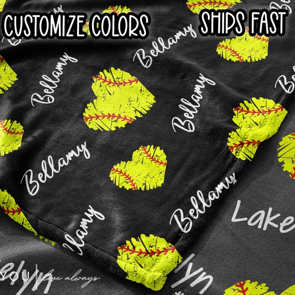 Softball Repeating Hearts with Name Blanket - Personalized - Multiple Sizes and Styles - Gift for Softball Players - End of Year Team