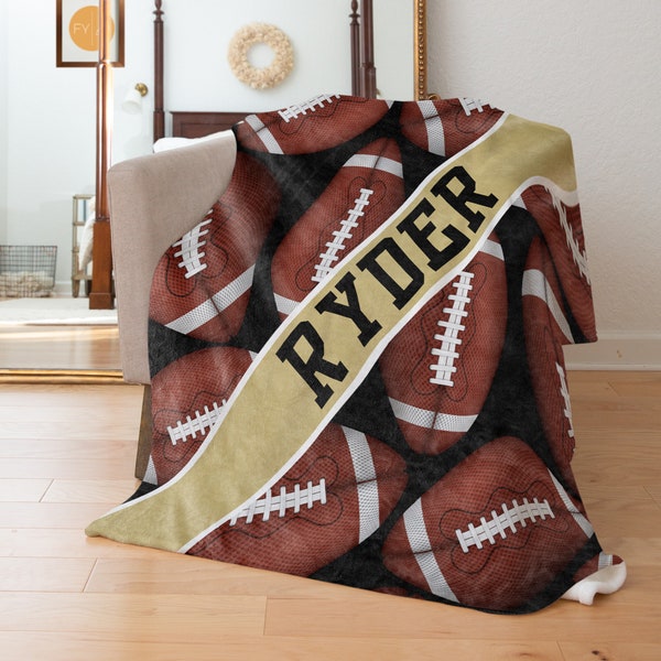 Football Pattern Blanket - Custom Name and Colors Personalized - Multiple Sizes and Styles - Gift for Football Players