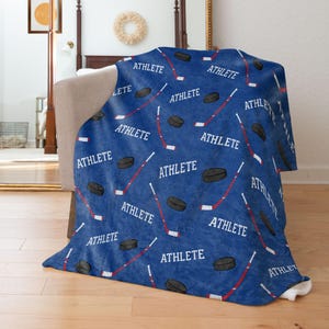 Hockey Repeat Name - Custom Name Blanket Personalized - Multiple Sizes & Styles - Gift for Athletes - Fan Gear - End of Season Team Gift