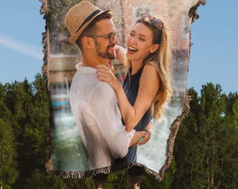 Photo Blanket - Personalized Photo Woven Throw Blanket - Gifts for Family- Anniversary - Weddings - Custom Photo Blanket - Made in the USA