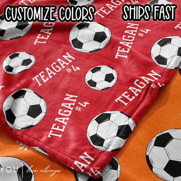 Soccer Balls and Repeating Name Blanket Personalized - Multiple Sizes & Styles - Gift for Soccer Players - End of Season Team Senior Gift