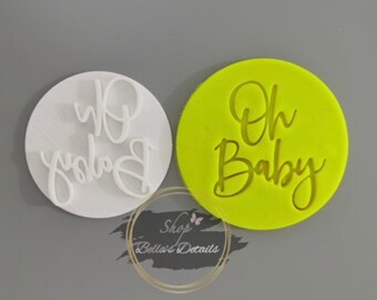 "Oh Baby" Cookie Stamp & Fondant Embosser - Blue Baby Shower Cake Decoration