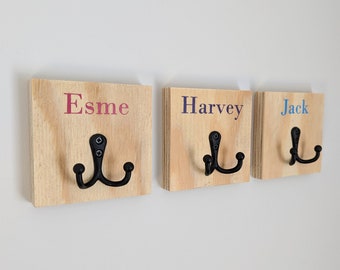 Personalised Child Coat Hook - Upcycled Plywood, 11cm x 11cm