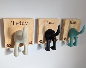 Personalised Dog Lead Hook - Upcycled Plywood Wall Mount - 3 Colours