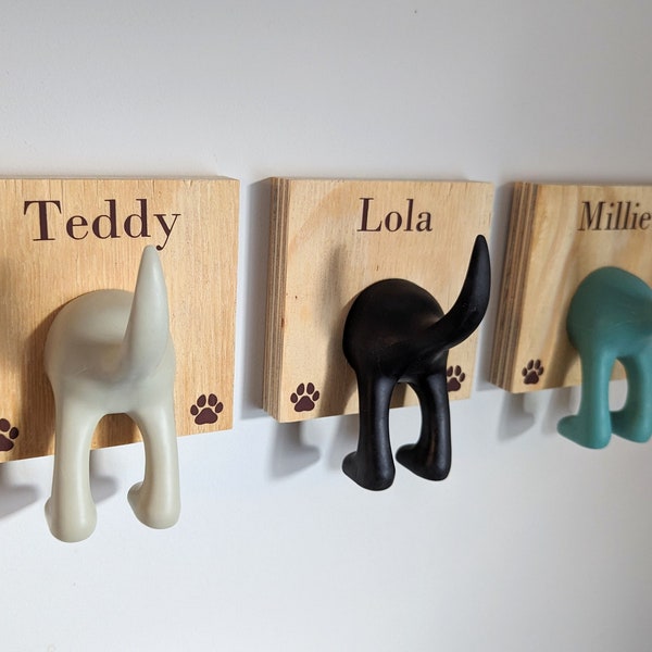 Personalised Dog Lead Hook - Upcycled Plywood Wall Mount - 3 Colours