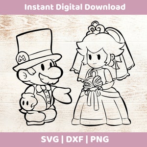 Mario und Prinzessin Pfirsich Hochzeit, Instant Digital Download SVG/DXF/PNG für Cricut, Cameo, Silhouette, Vinyl-Designs, Super Mario, Ehe