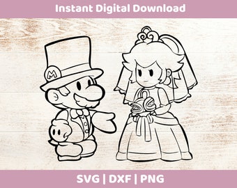Mario and Princess Peach Wedding, Instant Digital Download SVG/DXF/PNG for cricut, cameo, silhouette, vinyl designs, Super Mario, marriage