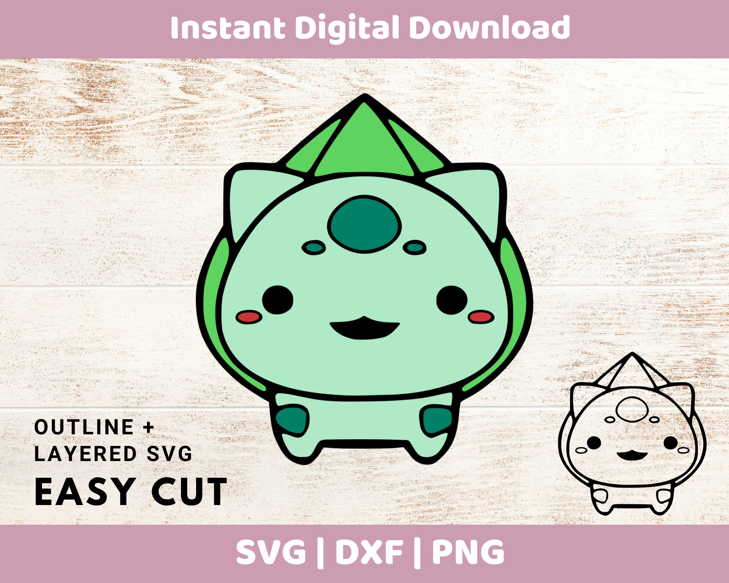 Poke Bulbasaur Layered SVG Cricut Cut File Silhouette Cameo - Inspire Uplift