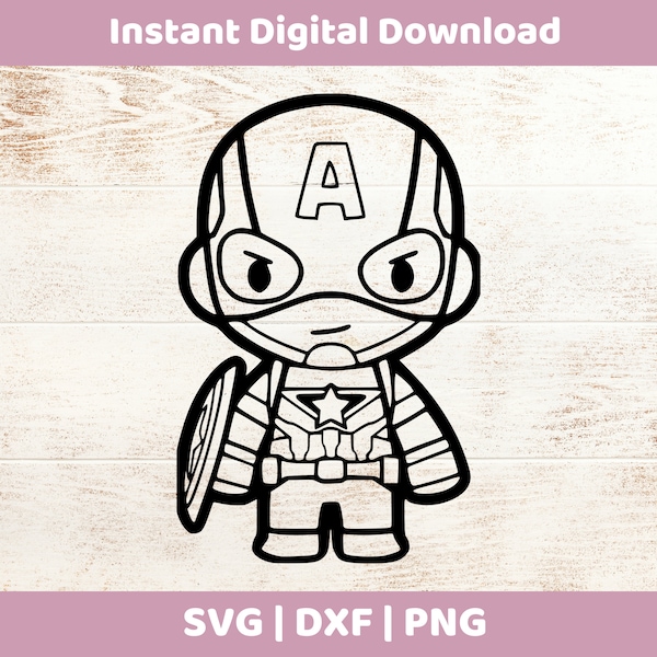 Chibi Captain America Instant Digital Download SVG/DXF/PNG for cricut, cameo, silhouette, vinyl designs, Marvel, Avengers