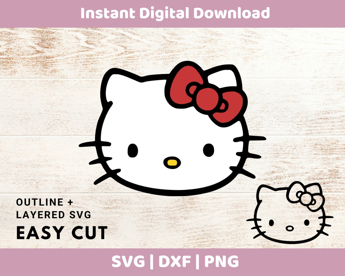 Hello Kitty Layered SVG/DXF/PNG Outline for cricut cameo | Etsy