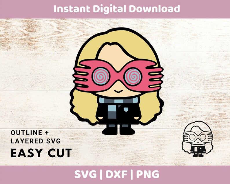 Download Clip Art Art Collectibles Wizard Harry Potter Chibi Luna Lovegood Layered Svgdxfpng For Cricut Outline Cameo Vinyl Designs Instant Digital Silhouette