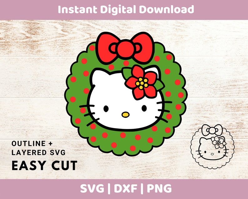 Download Christmas Hello Kitty Wreath Layered Svg Dxf Png For Cricut Etsy