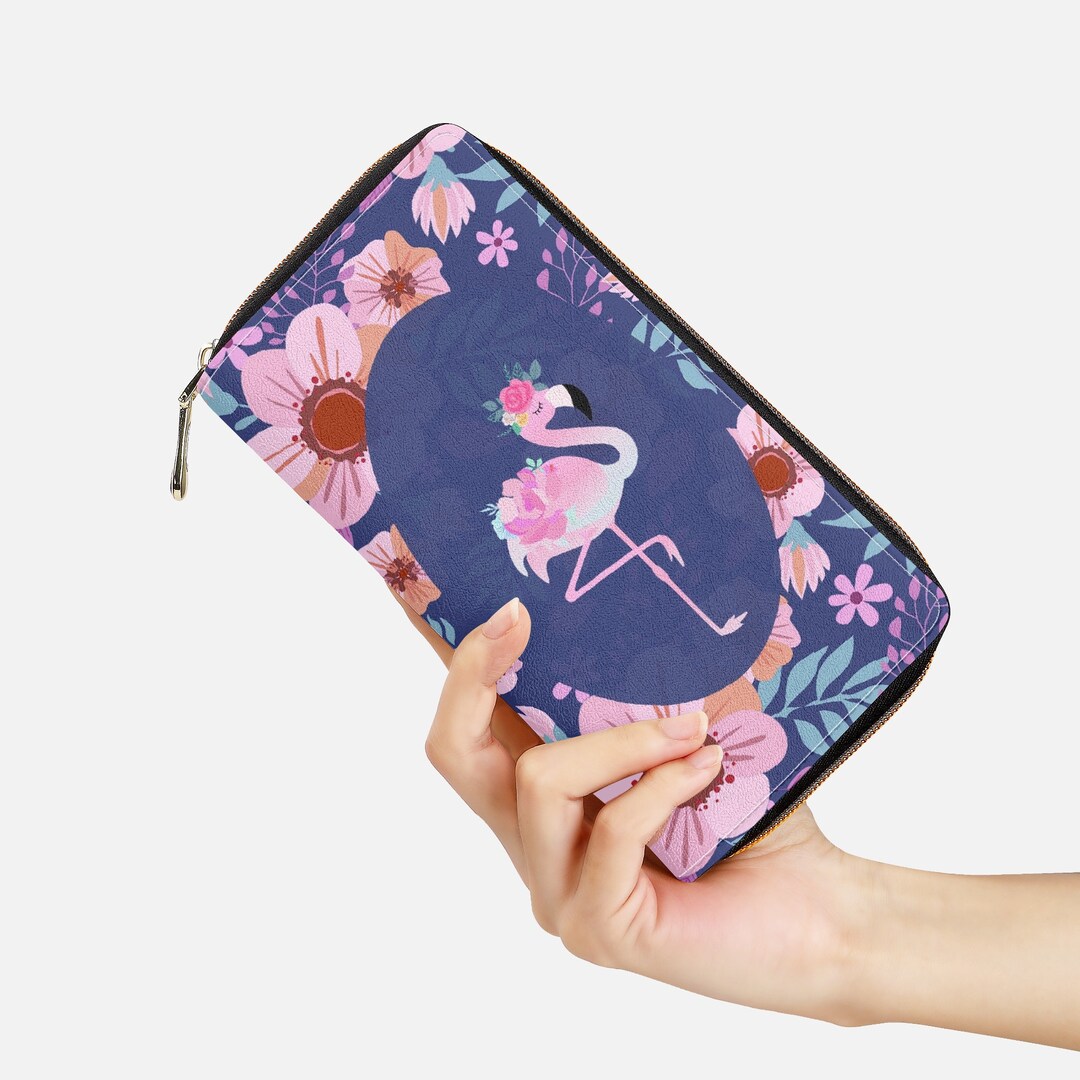 Flamingo Wallet Tropical Print Leather Wallet Bird Wallet Etsy