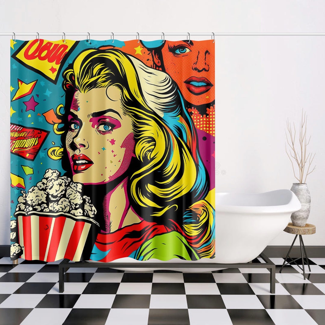 Retro Comic Shower Curtain Bathroom Colorful Curtain Etsy