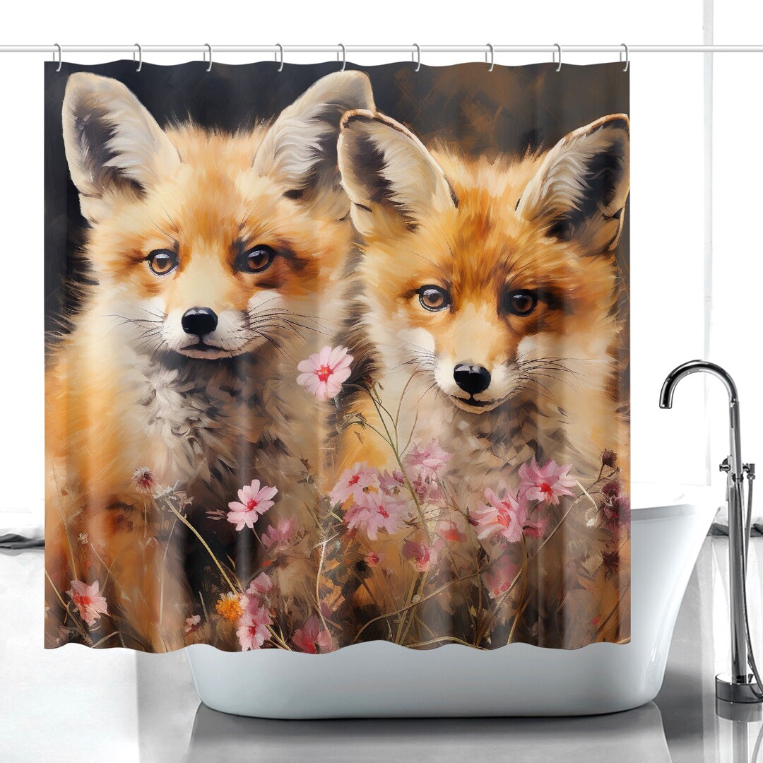 Woodland Animal Shower Curtain Red Fox Design Nature Etsy