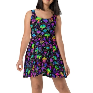 Trippy Hippie | Mystical Magic Mushroom Mushroom Fit & Flare Dress, Psilo Wear, Festival Fashion, Plus Size, Psychedelic