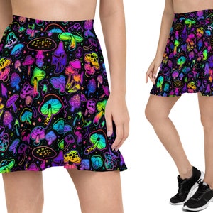 Trippy Hippie | Mystical Magic Mushrooms Skater Skirt | Alt Fashion, Psilo Clothing, Plus Size