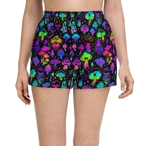 Trippy Hippie | Mystical Magic Mushroom Athletic Gym Shorts, Alt Clothing, Plus Size, Psilo Fashion, Workout Shorts, Halloween