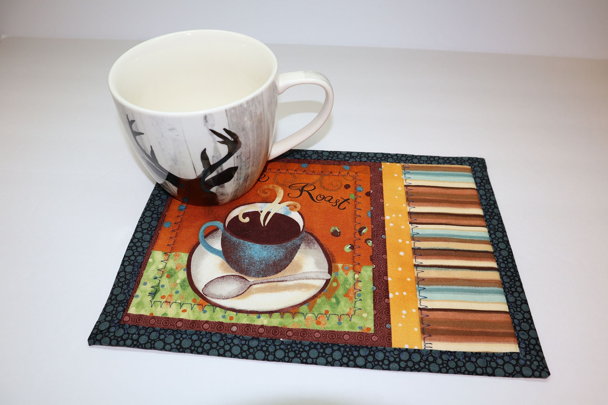 Coffee Cup Mug Rug Place Mat Striped Side Etsy