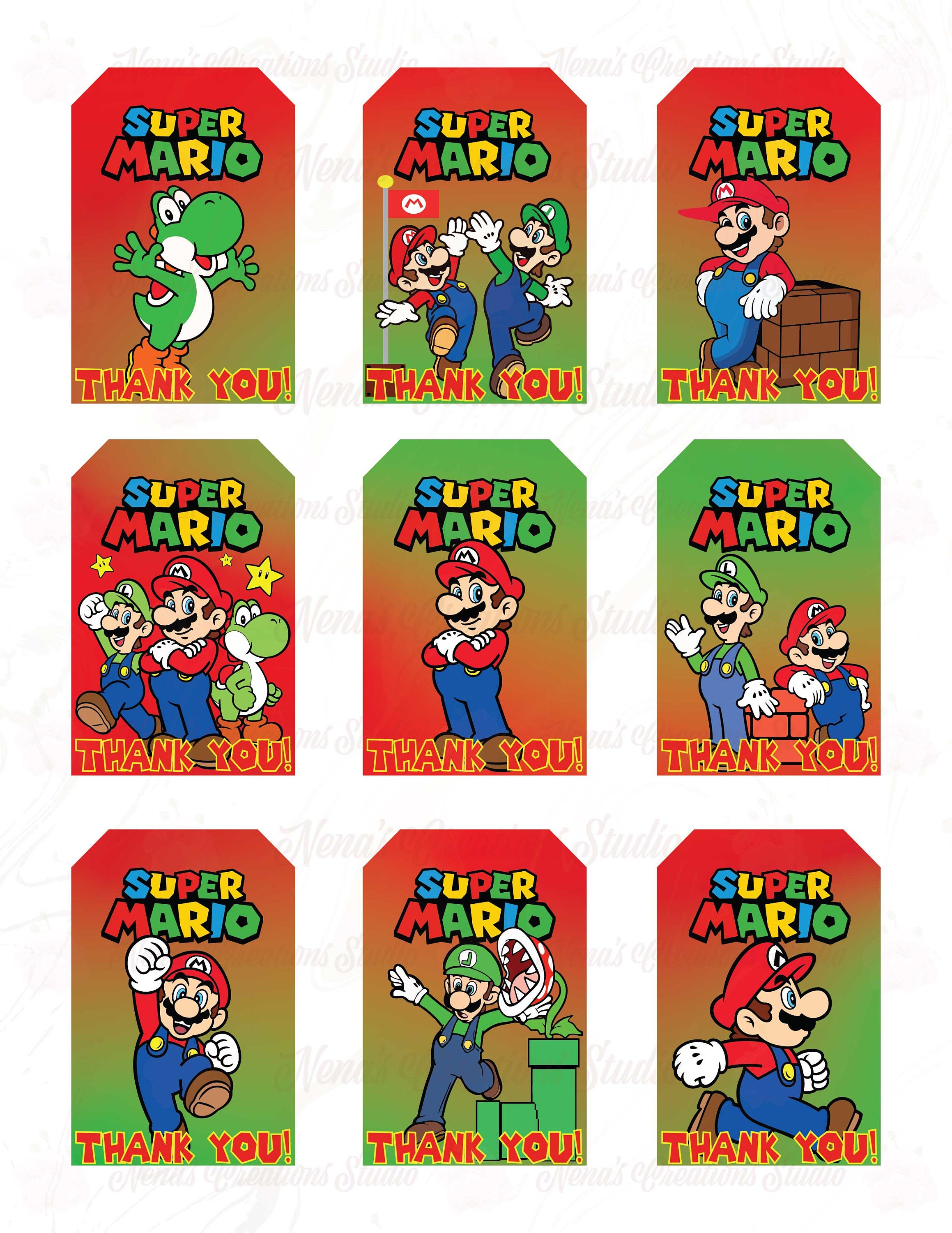 Super Mario Thank you tags | Etsy